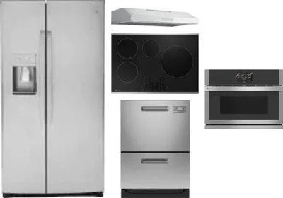 5 Piece Package Includes Refrigerator, Cooktop, Wall Oven, Hood And Dishwasher